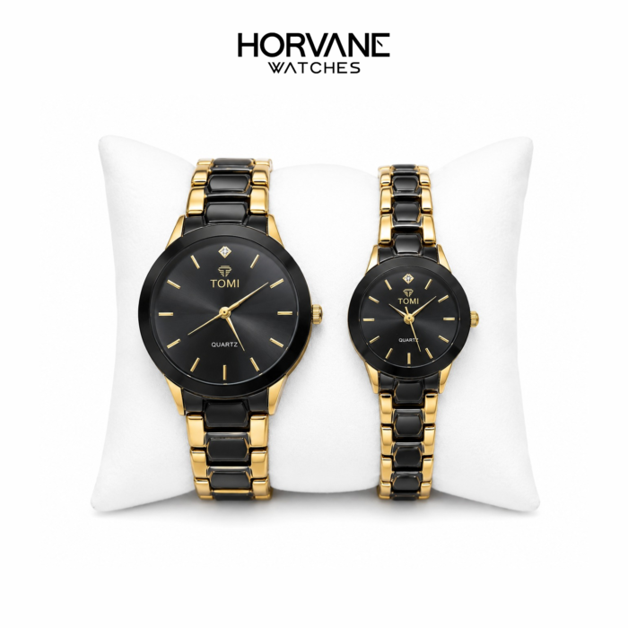 Black & Gold Couple Watch Set – Elegant Matching Timepieces